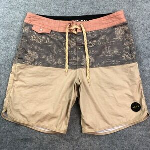 Howler Brothers Mens Board Shorts 34 Desert Cactus Print Tan Brown Coral